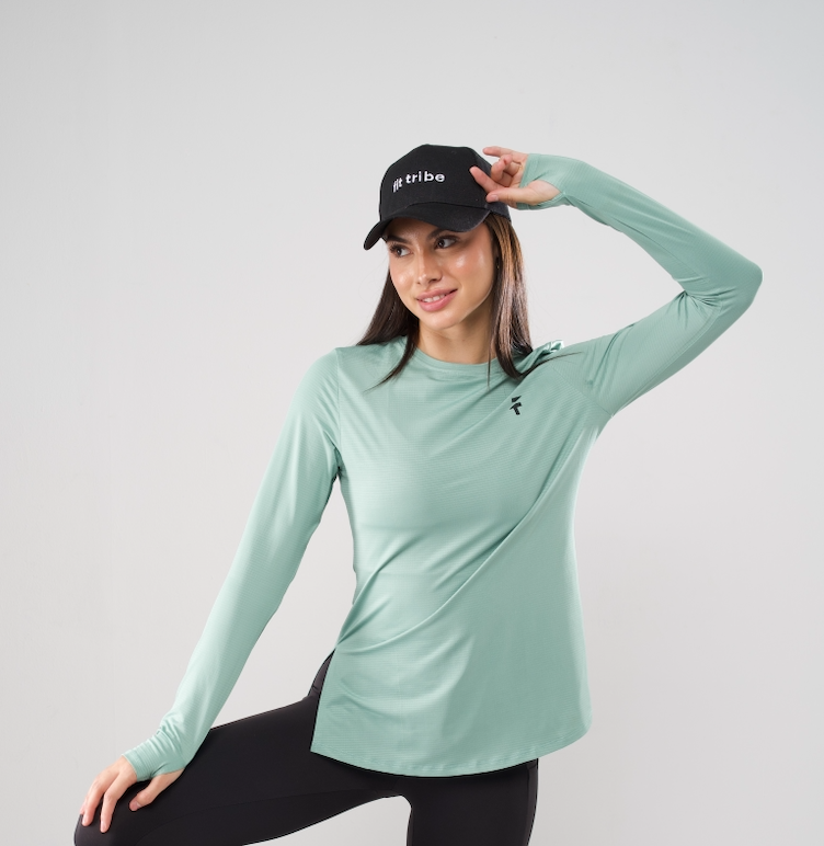 PERFORMANCE EXTENDED LONG SLEEVE TOP - Mint Green - FIT TRIBE
