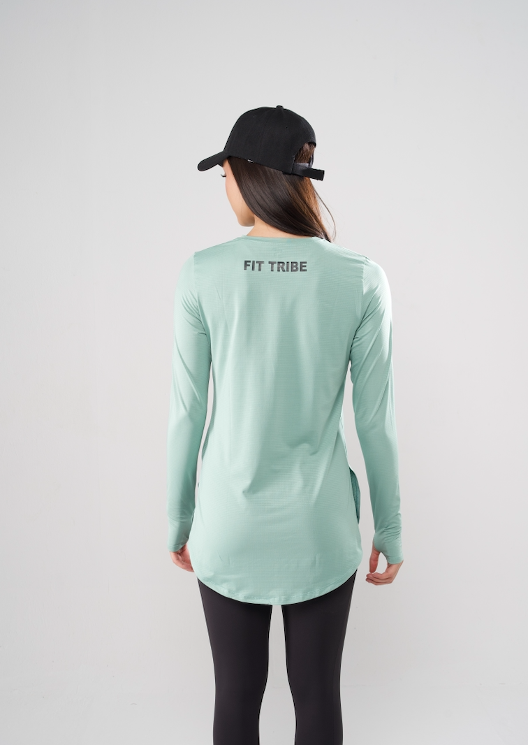 PERFORMANCE EXTENDED LONG SLEEVE TOP - Mint Green - FIT TRIBE