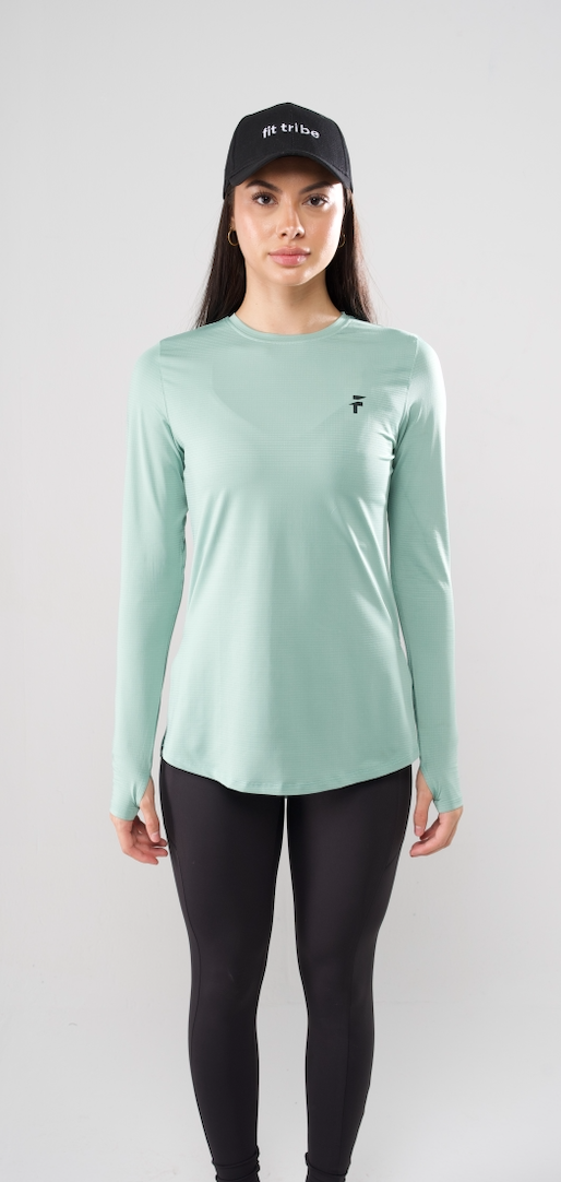 PERFORMANCE EXTENDED LONG SLEEVE TOP - Mint Green - FIT TRIBE