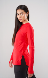 PERFORMANCE EXTENDED LONG SLEEVE TOP - Red - FIT TRIBE