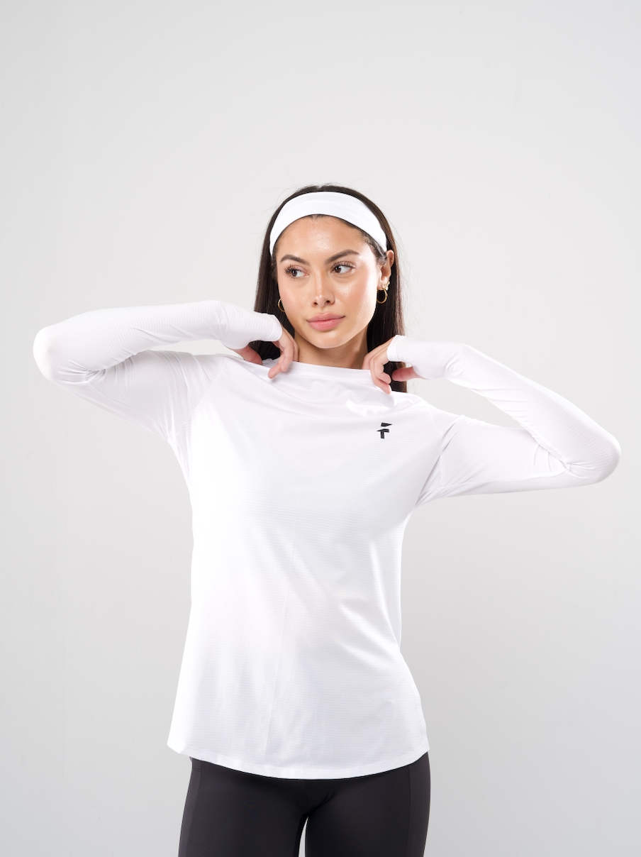 PERFORMANCE EXTENDED LONG SLEEVE TOP - White - FIT TRIBE