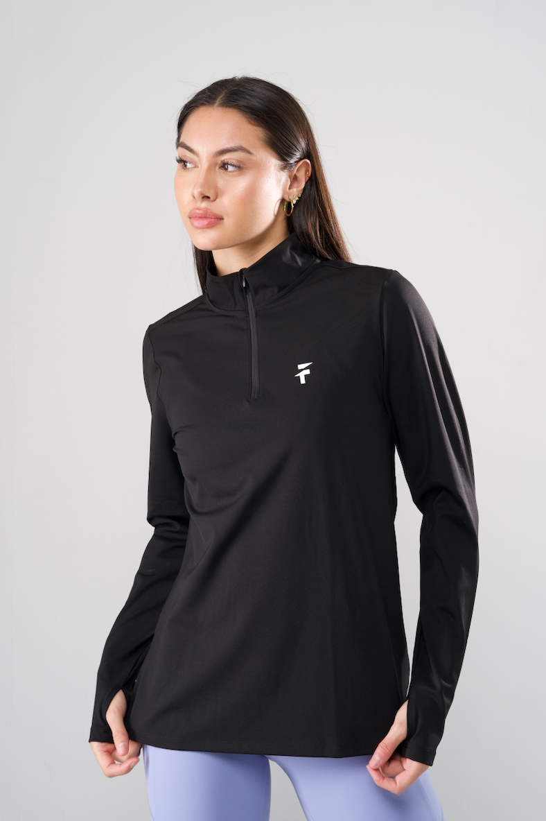 Performance Tech Quarter Zipper - Black - FIT TRIBE