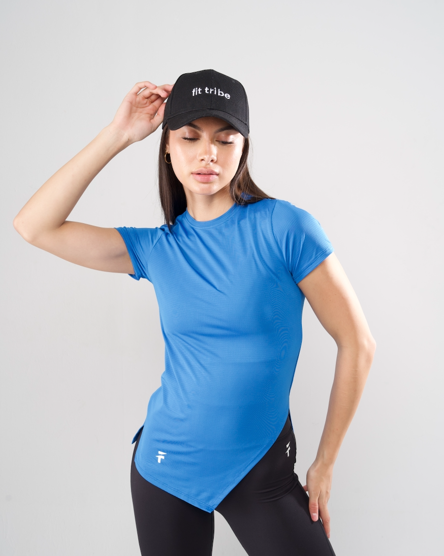 ESSENTIAL SHORT SLEEVE TOP - Blue - FIT TRIBE