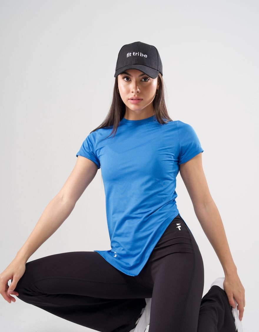 ESSENTIAL SHORT SLEEVE TOP - Blue - FIT TRIBE