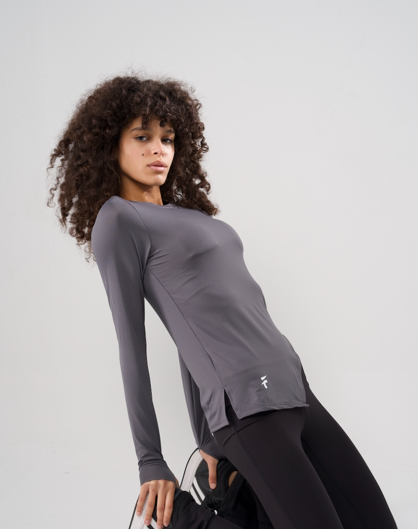 PERFORMANCE LONG SLEEVE TOP - Midnight Grey - FIT TRIBE