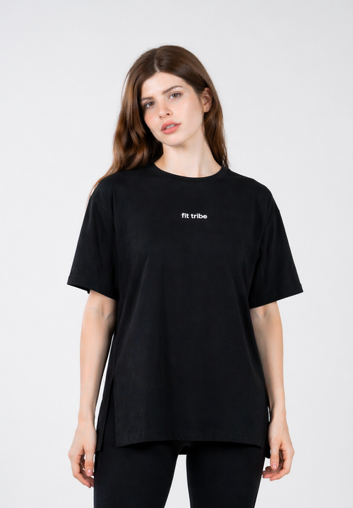 Cloud Cotton Oversized Slit Top - Black