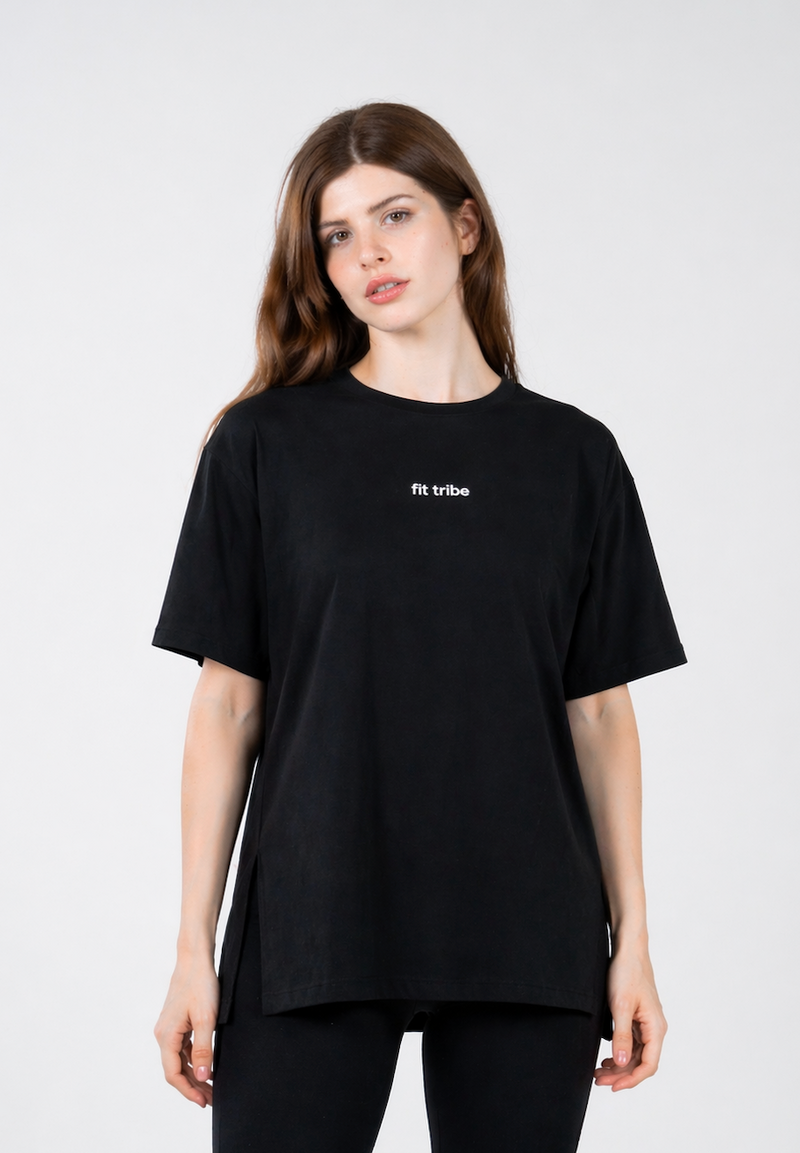 Cloud Cotton Oversized Slit Top - Black
