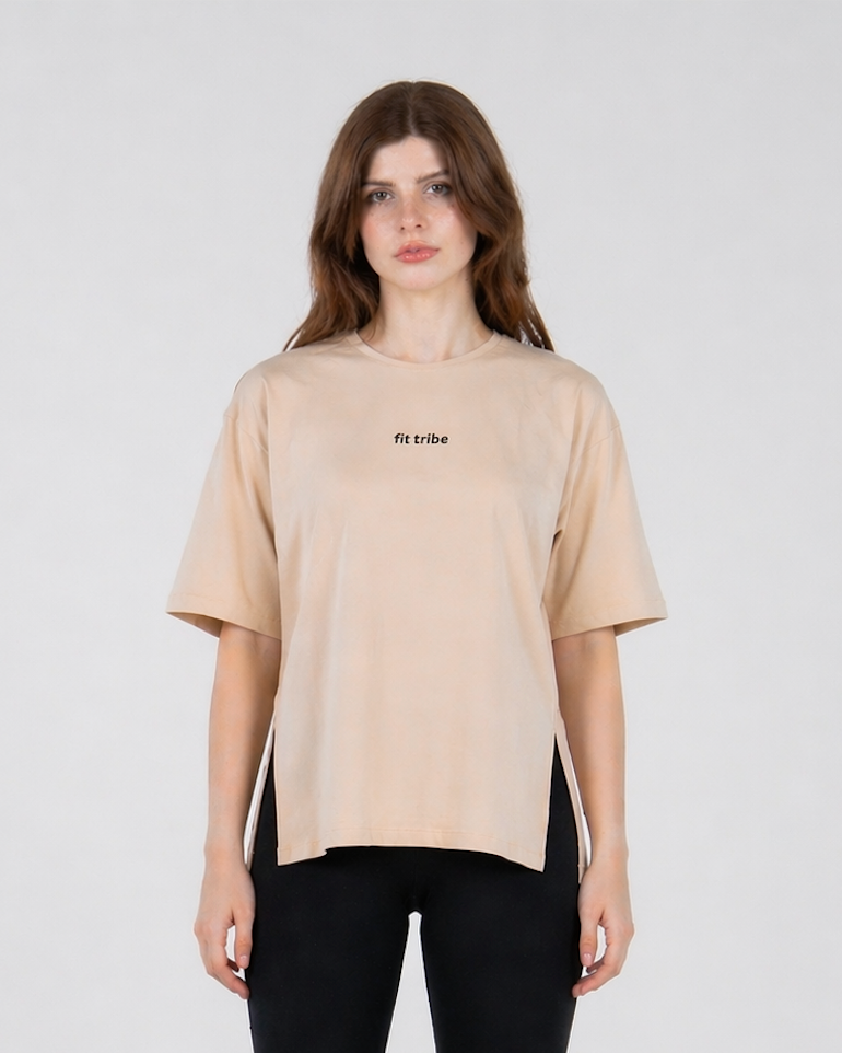 Cloud Cotton Oversized Slit Top - Beige