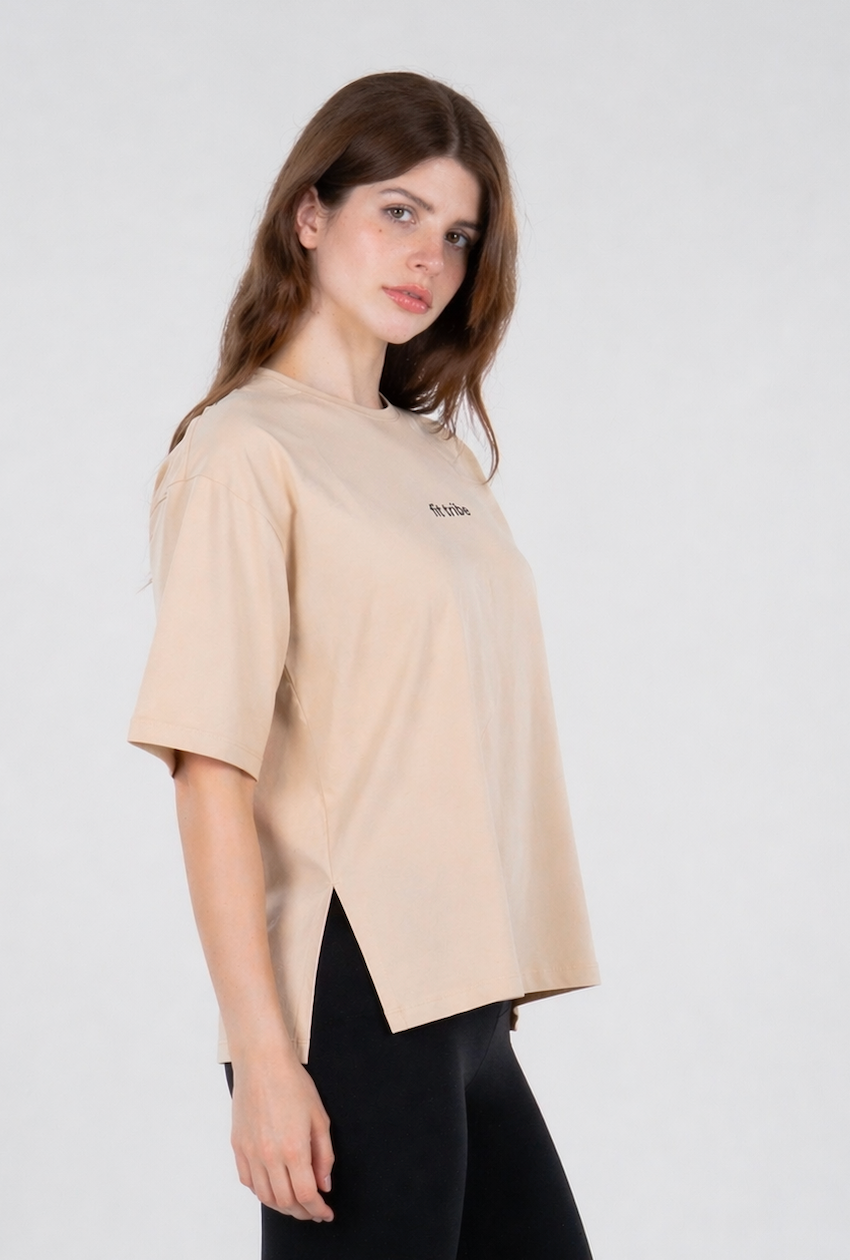 CLOUD COTTON OVERSIZED T-SHIRT – Beige - FIT TRIBE