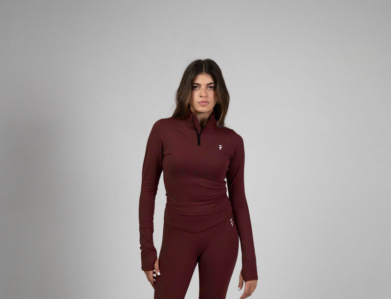 Ultra Soft Essential Zip-Up Body Fit Top - Deep Burgundy
