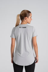 ESSENTIAL EXTENDED SHORT SLEEVE TOP  - Light Grey - FIT TRIBE