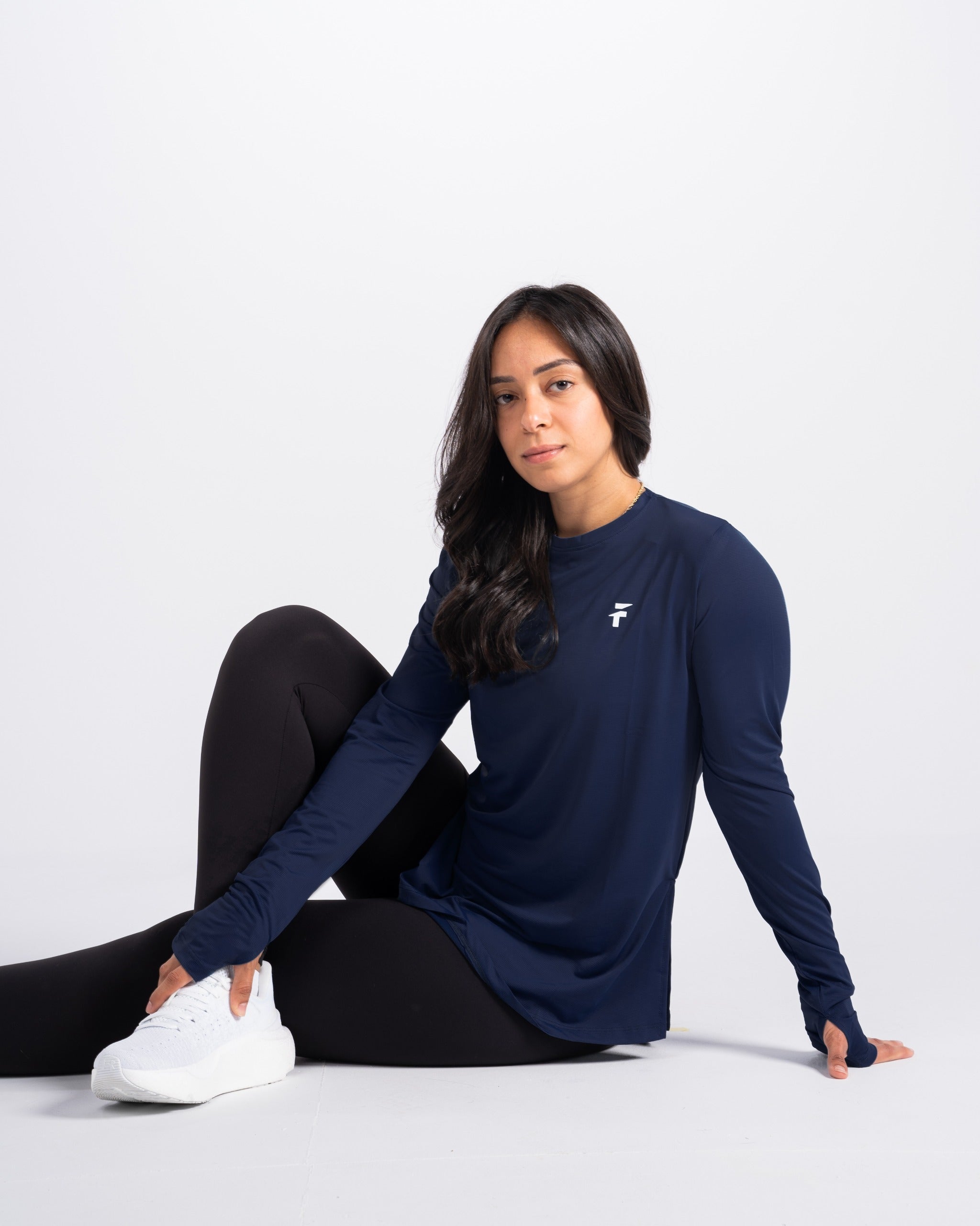 PERFORMANCE EXTENDED LONG SLEEVE TOP  - Navy Blue - FIT TRIBE