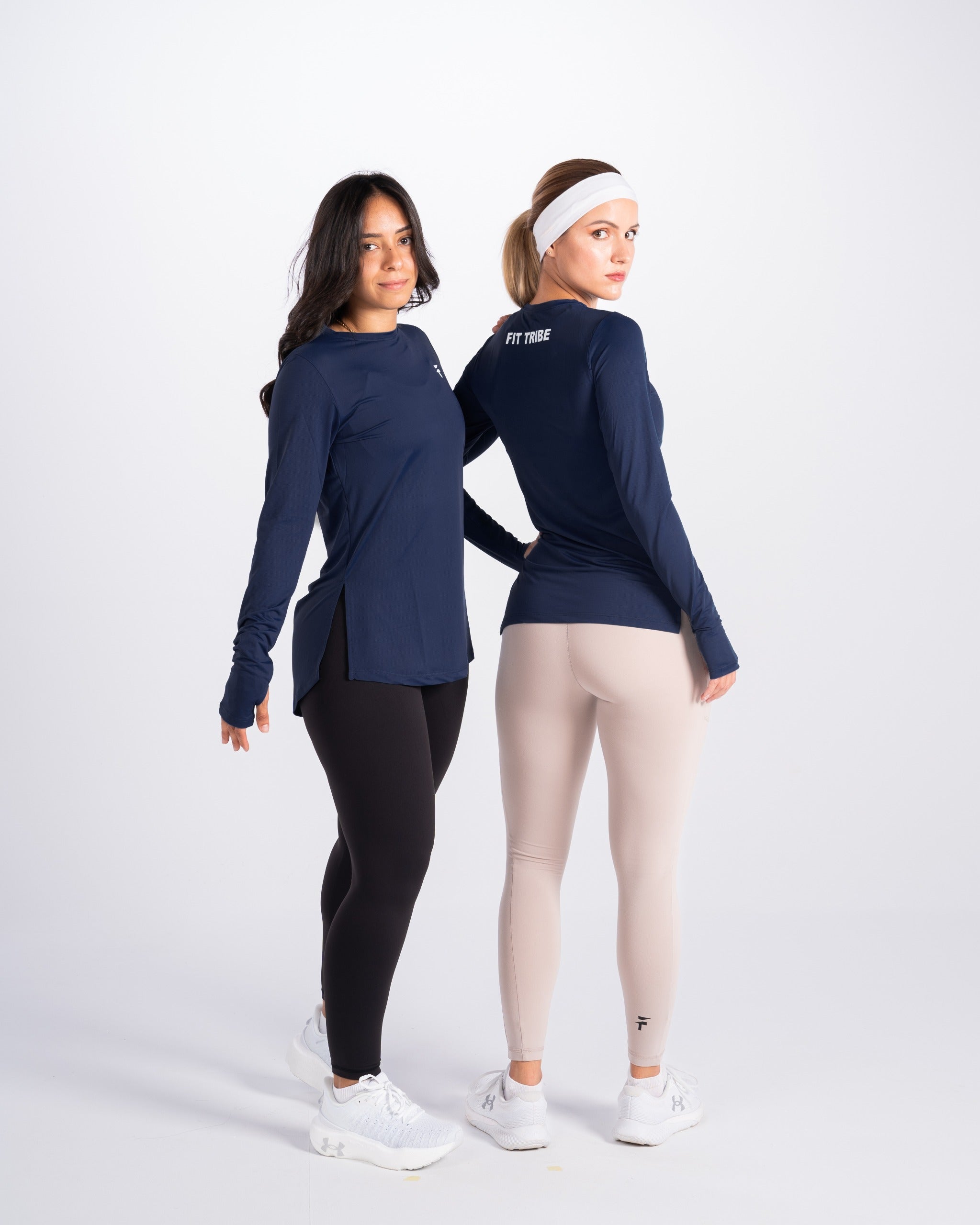 PERFORMANCE EXTENDED LONG SLEEVE TOP  - Navy Blue - FIT TRIBE
