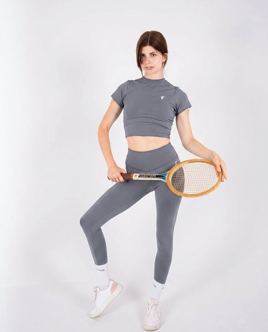 Ultra Soft Apex Crop Top - Graphite, full look