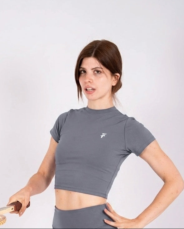 Ultra Soft Apex Crop Top - Graphite, close up