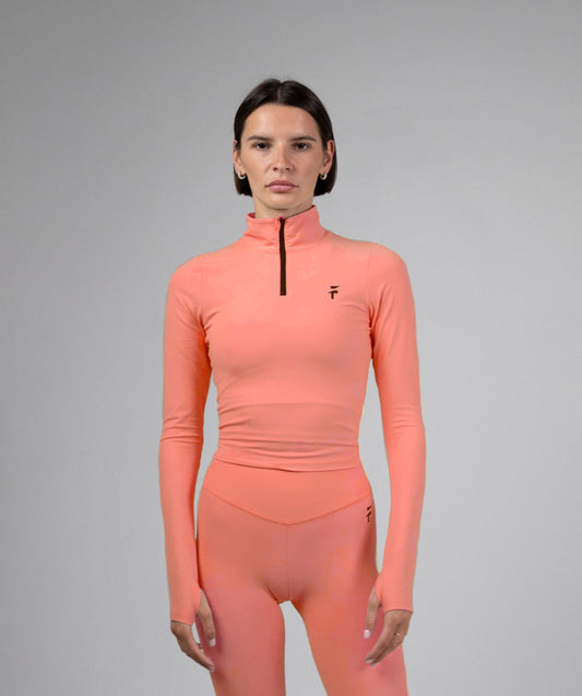 ULTRA SOFT ESSENTIAL ZIPPER BODY FIT TOP - Coral