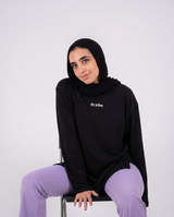 Cloud Cotton Long Sleeve Oversized Slit Top - Black - FIT TRIBE