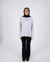 Cloud Cotton Long Sleeve Oversized Slit Top - Heather Grey - FIT TRIBE