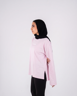 Cloud Cotton Long Sleeve Oversized Slit Top - Baby Pink - FIT TRIBE
