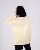 Cloud Cotton Long Sleeve Oversized Slit Top - Butter Yellow - FIT TRIBE