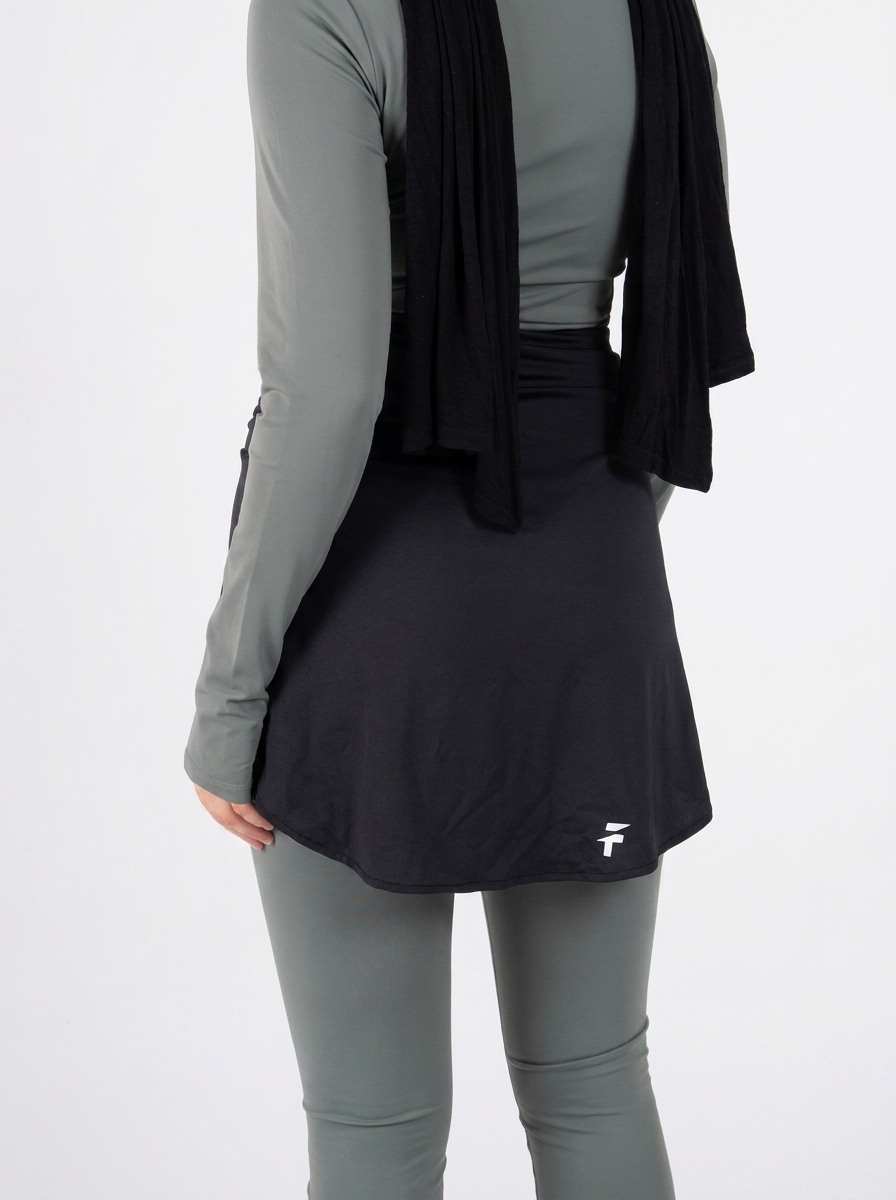 Performance Hip Cover Black - Long version, rear view showing extended hem